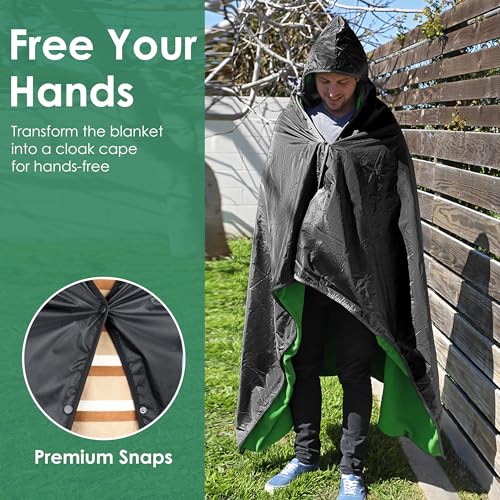 Catalonia Waterproof Stadium Blanket, Windproof Wearable Poncho for Football Sideline & Sports Events for Fans, Portable, Durable Outdoor Blanket for Camping & Tailgating - color: Black / Green