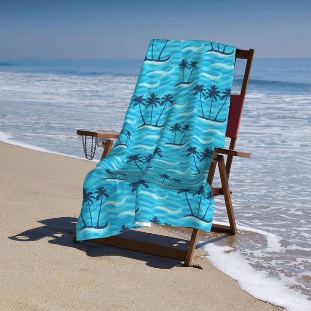 JOOCAR Blue Coconut Tree Beach Towel Sea Wave Microfiber Beach Towels Tropical Bath Towels Big Extra Large XL Pool Towels Oversized Quick Dry Sandproof for Women Men Kids Summer Decor 30x 60 Inch - color: B8