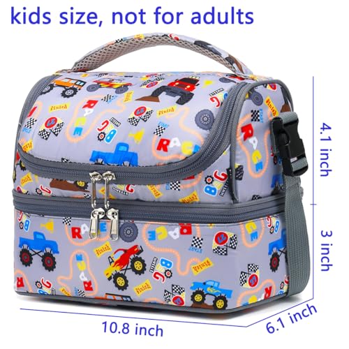 FlowFly Double Decker Cooler Insulated Lunch Bag Large Tote for Boys, Girls, Men, Women, With Adjustable Strap (Truck) - color: Truck