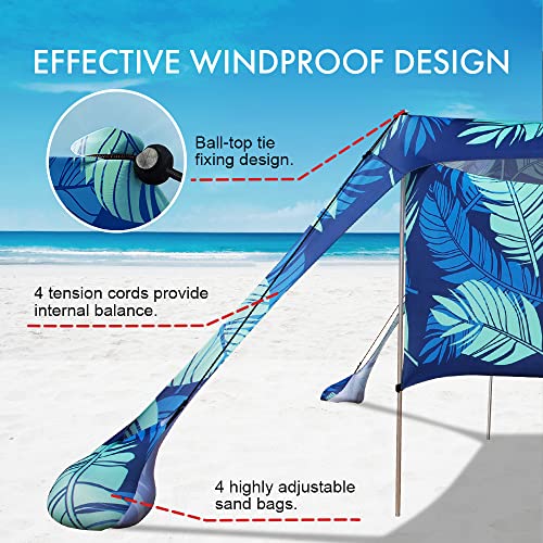 Beach Canopy Tent Shade with Sidewalls 10x10FT, 6.6FT Tall, UPF50+ Sun Shelter, Windproof & Water Resistant, Includes Guylines Sand Shovel Stability Poles, Easy Up for Beach Outdoor Camping Backyard - color: Leaves