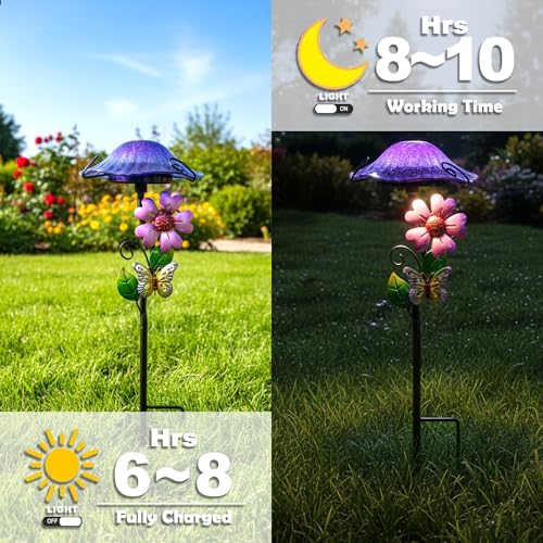 Solar Outdoor Lights Decorative Solar Glass Mushroom Lights Waterproof LED Purple Garden Stake Light for Walkway Pathway Lawn Patio Yard Decorations. - color: Purple