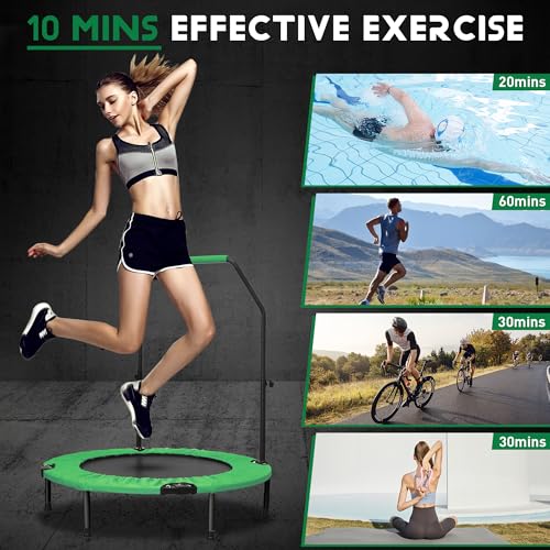HYD-Parts 40" 48" Mini Trampoline for Adults and Kids Exercise Rebounder with Adjustable Bar Fitness Trampoline Indoor Max Load 330 440lbs - color: Green-40in