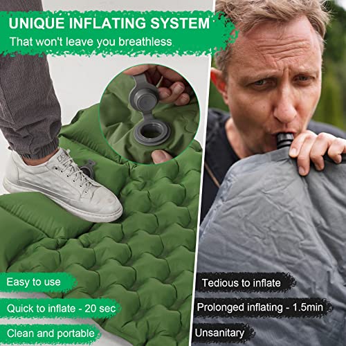 WANNTS Sleeping Pad, Ultralight Inflatable Sleeping Pad for Camping, Built-in Pump, Ultimate for Camping, Hiking - Airpad, Carry Bag, Repair Kit - Compact & Lightweight Camping Pad(Green) - color: Green