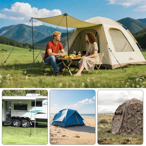 Tinnmao 6-Pack 17.7" Tent Stakes Heavy Duty, with 8" Ratchet Tie Down Straps (1/8" φ) Kit for High Wind, 8mm Solid Steel Spiral Ground Anchors Screw in for Tarp | Canopy | Sand Beach Camping Tent - size: 6 Pack