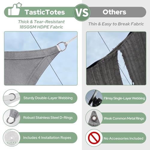 TasticTotes Rectangle Sun Shade Sail - 10' x 13', 95% UV Blockage, HDPE Sunshades for Outdoor Patio, Yard, Deck, Garden, Lawn, Permeable Awnings for Patio Shade with Reinforced Corners & Ropes (Gray) - color: Gray, size: 10'x 13'