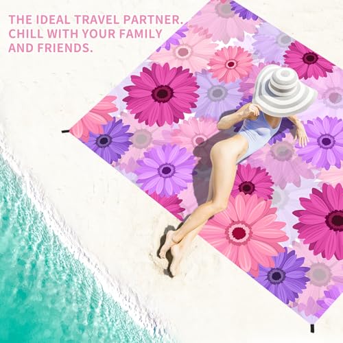 Beach Blanket 78''×110'' Suits 1-7 Adults Waterproof Sandproof Oversized Lightweight Sand Free Beach Blanket Large Picnic Mat for Travel Camping Picnic Hiking - color: Daisy, size: 78''x110''