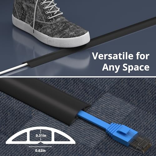 ZhiYo 10ft Cord Covers for Wires on Floor, Cord Hider Floor Hide Extension Cords, Soft PVC Cable Cover Cable Protector, Cable Cavity W0.62in, H0.31in, Black - color: Black, size: 1.6'' W X 10' L
