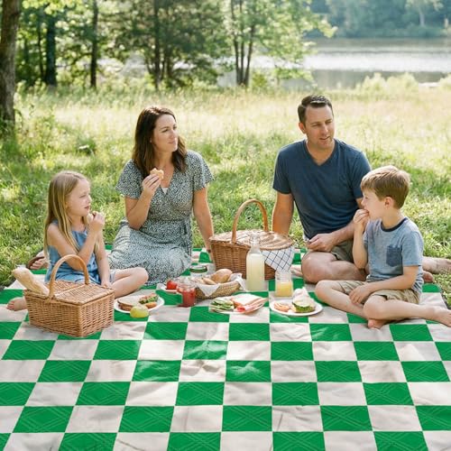 Doonly Picnic Blanket, 78" x 78" Large Waterproof Sandproof Beach Blanket, Foldable Outdoor Blanket Gingham Picnic Mat for Beach, Camping, Park, Grass, Lawn, Travel (Green) - color: Green