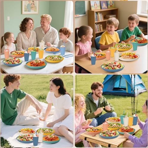 49pcs Dinnerware Sets for 8 People, Unbreakable Plates Sets, Reusable Storage Box, Travel Camping Picnic Home Party Cutlery Set, Dishwasher Microwave Safe Dishes - color: Colorful, style: 49PCS