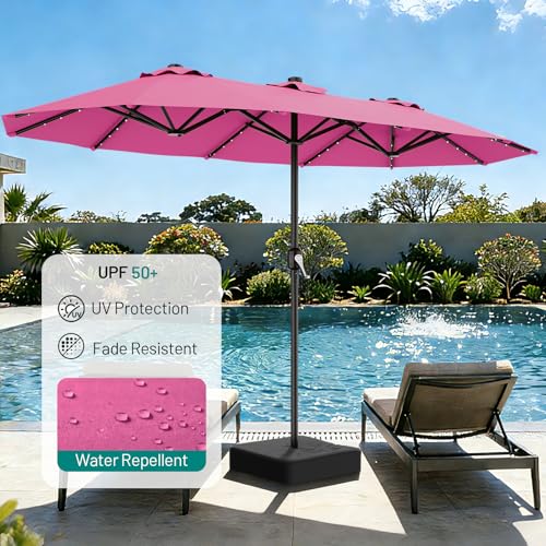 AreShark 13 FT Patio Umbrella with Solar Lights, Double-Sided Outdoor Table Umbrellas with Crank, Large Rectangular Market Umbrella for Porch, Lawn, Pool, Backyard, Rose Pink - color: Rose Pink, size: 6.5x13 Ft