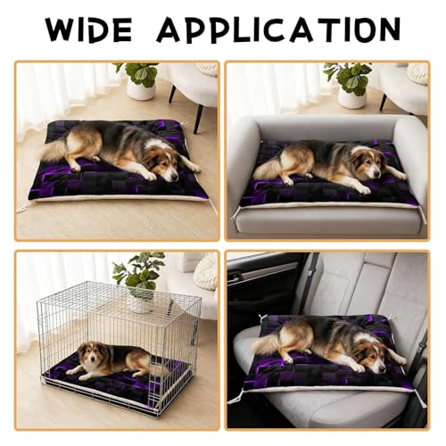 Nttopship Dog Cat Bed Mat Ultra Soft Fluffy Pet Bed Washable Fashion Dog Crate Beds Comfy Comfy Pet Sleeping Pad Suitable for Pet Raised Bed(30"x26",Black Purple) - color: Black Purple, size: Medium