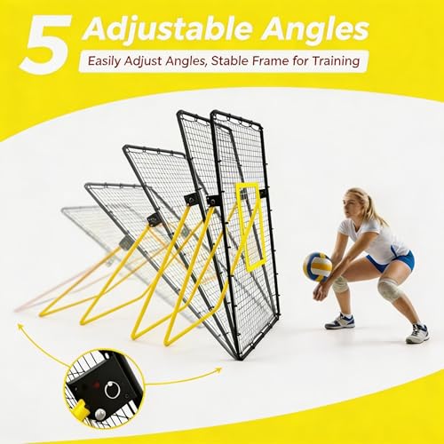 Volleyball Rebounder Net 7x4 ft, Portable Bounce Back Net with 5 Adjustable Angles for Backyard, Indoor & Outdoor Practice, Sturdy Multi-Sport Return Trainer for Volleyball, Baseball, Softball - color: Black&Yellow