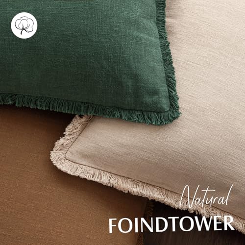 Foindtower Decorative Linen Fringe Throw Pillow Covers Cozy Boho Farmhouse Cushion Cover with Tassels Soft Accent Pillowcase for Chair Sofa Bed Living Room Home Decor, 16×16 Inch,1PC,Pine Green - color: Abundant Green, size: 16" x 16" (Pack of 1)