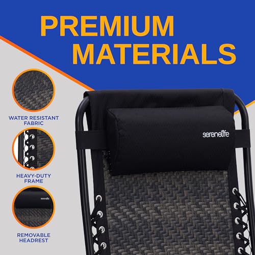 SereneLife Outdoor Adjustable Foldable Zero Gravity Lawn Chair – Weather-Resistant Rattan Recliner with Lockable Position, Detachable Side Table & Cup Holder, 265 lbs Capacity, Patio & Camping - color: Black