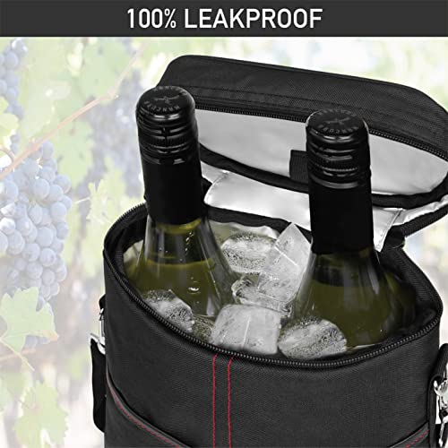opux 2 Bottle Wine Carrier Tote, Insulated Leakproof Wine Cooler Bag, Wine Travel Bag Tote for Picnic BYOB Beach, Portable Wine Bottle Carrying Case, Gift for Wine Lover Women Men Christmas, Black - color: Black