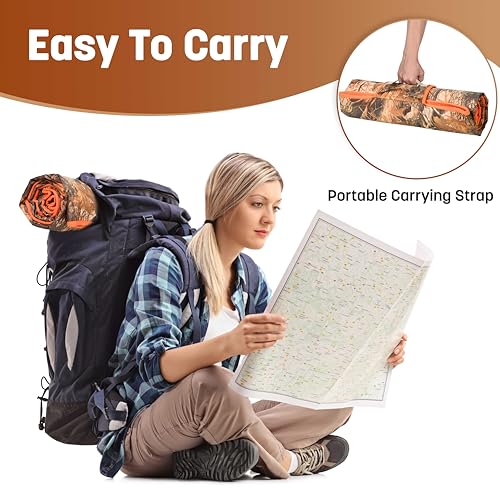 Tirrinia Waterproof Outdoor Blanket with Sherpa Lining, Windproof Triple Layers Warm Comfy Foldable for Camping Stadium, Beach, Picnic, Grass, Concerts, Car, Dog, 51''X 59'' & 59''X 80'' - color: Camo/Orange, size: 51” x 59”