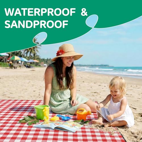 Extra Large Outdoor Picnic Blanket Camping Beach Mat Mama Mommy Mom Ever from Daughter Son Birthday Groom Bride Law Step Mom Stepmom Present Regalos para el día de Las Madres Mujer - color: Plaid Red