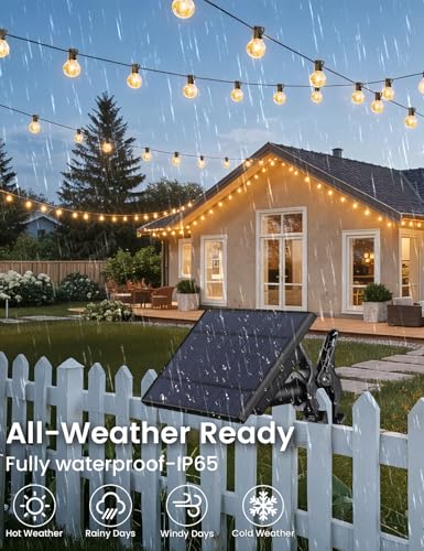 Brightever 150FT Solar String Lights Outdoor Waterproof, G40 Solar Lights with Remote and 55+2 LED Shatterproof Globe Bulbs, Dimmable&3 Lighting Modes, Solar Power Patio Lights for Backyard, Garden - size: 150FT
