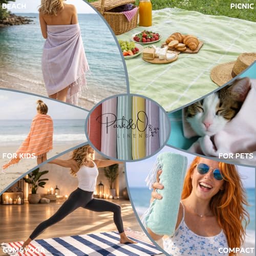 PARK&OZ Turkish Beach Towel – Oversized 100% Cotton Quick-Dry & Sand-Free Blanket 72"x40" – Ultra-Absorbent, Lightweight & Compact Pool Towel for Beach, Travel, Spa, Gym, Camping & Tie-Dye (White) - color: White