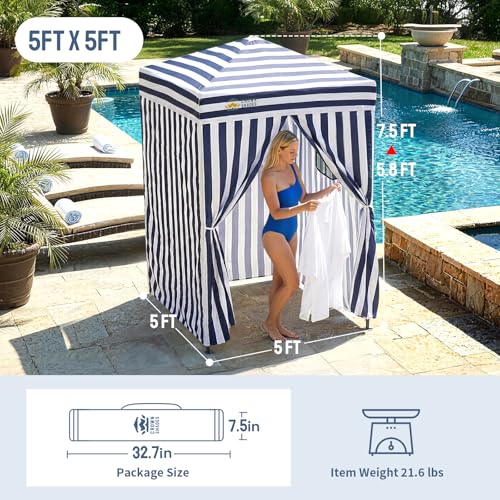 CROWN SHADES 5x5 Pop Up Changing Tent, Patented One-Push Center Lock Portable Changing Room, Privacy Canopy for Camping, Poolside, Beach, Photoshoots, Blue/White - color: Blue/White, size: 5X5 FT