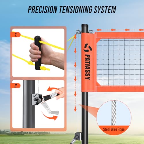 Professional Heavy Duty Volleyball Net Set for Backyard & Beach, Outdoor Net System with Steel Anti-Sag Winch, 32FT Reinforced Net, Height Adjustable Rust-Resistant Aluminum Poles, Portable Carry Bag - color: G-Bright Orange