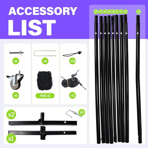 Backstop Net System for Backyard – Heavy Duty Sports Barrier Net with Steel Posts, Movable/Socketed Ball Stop Net for Soccer, Baseball, Training - size: 30FT Wide, style: Movable-1.75 Inch Net