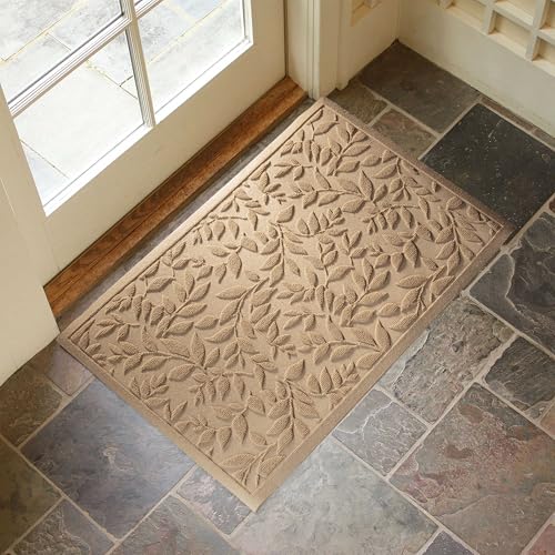 Beige Leaves Outdoor Indoor Entrance Doormats, Absorbent Durable Heavy Duty Welcome Front Door Mat,Thick Natural Rubber Back,Easy Clean Entryway Mat 23x35 Inch, Low Profile - color: Leaves-beige, size: 1'11" x 2'11" (Rectangular)