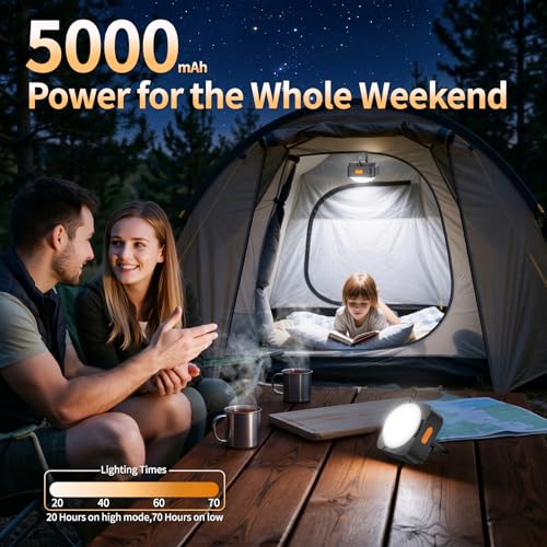 FLY2SKY Rechargeable Camping Lights 5000 mAh Tent Lights Portable LED Camping Lantern Survival Gear Essentials Camping Accessories for Hiking Backpacking Fishing Hurricane Emergency Power Outage（2PCS） - color: 2PC-5000mAh-BLACK