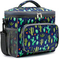 FlowFly Insulated Reusable Lunch Bag Adult Large Lunch Box for Women and Men with Adjustable Shoulder Strap,Front Zipper Pocket and Dual Large Mesh Side Pockets,Cactus - color: Cactus