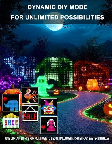 Dazzle Bright Smart Curtain Lights, 400LED 6.6FT x 6.6FT Color Changing Valentine's Day Christmas Lights with Remote & APP, Dynamic DIY Fairy String Lights for Indoor Outdoor Bedroom Decorations - color: Smart DIY