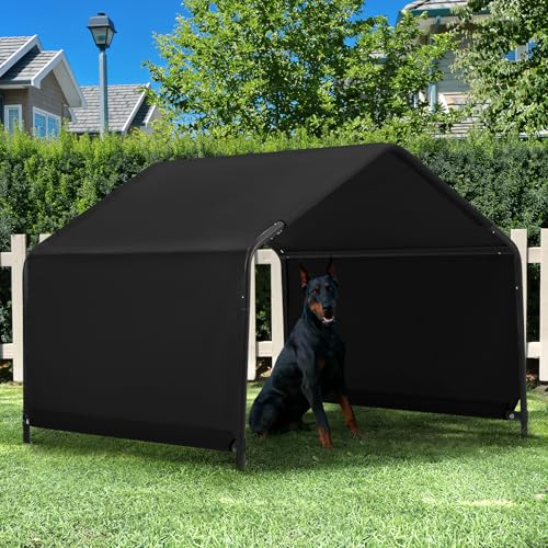 Dog Shade Shelter Outdoor 4'x4'x3' Tent for Large Medium Dogs, Outside Sun Rain Canopy Pet House for Cats Pigs Livestock with Waterproof Roof Ground Nails,Black - color: Black