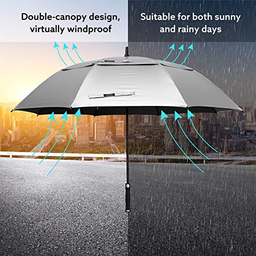 G4Free Vented UV Golf/Beach Umbrella 68" Arc, Auto Open Oversize Extra Large Windproof Sun Shade Rain Umbrellas - color: Silver/Black