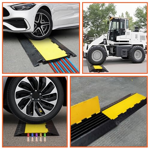 5 Channel 2 Pack Cable Protector Ramp Traffic Wire and Hose Ramp Cord Cover Heavy Duty Channels 18,000 lbs Load Capacity Cable Wire Ramp Speed Bump Driveway Cable Ramp Protective Cover - size: 5 Channel 2 Pack