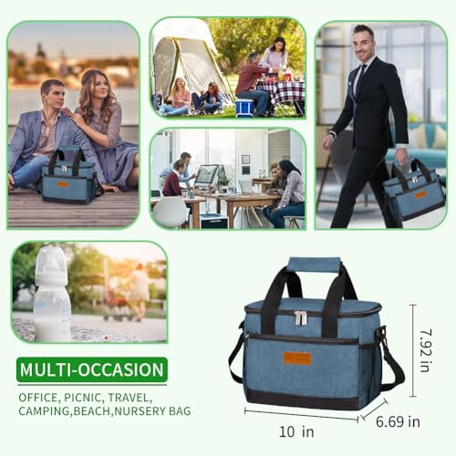 iknoe Insulated Lunch Bag, Foldable 8.5L Cooler Bag for Men & Women, Leakproof Thermal Design, Great for Office, Picnic, Travel, Lunch Box, Blue - color: Blue with LOGO, size: Medium