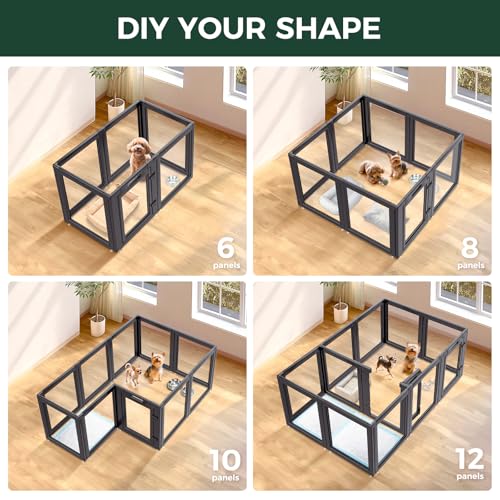 FXW AuraSpace Acrylic Indoor Dog Playpen for Puppies and Small Dogs, 24 Inch, 10 Panels, Black - color: Black, size: 24"H