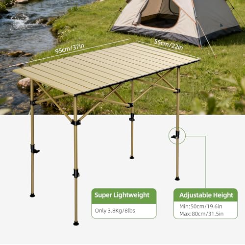 Camping Table Folding Portable Camp Lightweight Roll Up Table Adjustable Height with Carry Bag Indoor Outdoor for Camping, Home,Picnic,Backyard,BBQ,Party