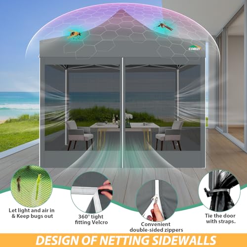 COBIZI 10x10 Canopy Tent with 4 Sidewalls,Heavy Duty Pop up Canopy with Mosquito Netting,Easy up Screen Tent for Parties Wedding Outdoor Camping with Handbag,Gray - color: Gray, size: 10x10FT(Standard)