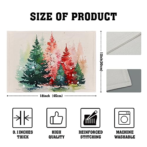 Christmas Tree Placemats Set of 4 for Dining Table, Colorful Xmas Pine Trees Snowflake Washable Non-Slip Heat Resistant Linen Fabric Place Mats 12x18 in Party Decor Winter Holiday - color: Xmas Tree