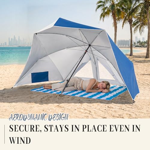 UPWELL Beach Tent Easy Set Up Canopy Sun Shelter Shade with UPF 50+UV Protection Portable Beach Umbrella Outdoor Sunwall with Sand Pockets for Fishing Backyard Camping(Navy Block) - color: Navy Block