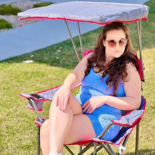ALPHA CAMP Heavy Duty Canopy Camping Chair, 350 lbs Capacity Oversized Folding Chair with Adjustable Sunshade, Portable Sunshade Chair with Cup Holder for Beach, Fishing, Outdoor - color: Red