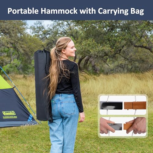 SUNCREAT Hammocks for Outside with Stand Included, Double Hammock with Curved Spreader Bar, Carrying Bag, Dark Green Stripes - color: Dark Green Stripes