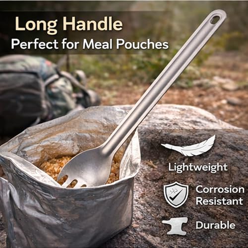 Titanium Long Handle Spork Ultralight Camping Spoon Fork, Backpacking Utensil with Storage Bag for Hiking, Travel & Outdoor Cooking,Flatware for Outdoor Camping