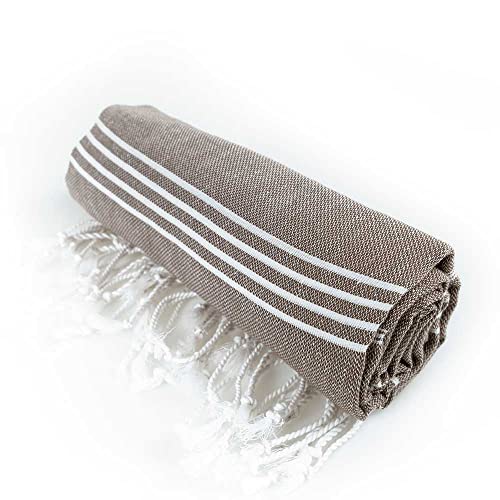 Hencely Turkish Beach Towel 37x68 Oversized, Sand-Free, Quick-Dry, Lightweight - Travel Essential for Pool & Bath - Striped 100% Cotton Bathroom Towels Accessories Gift (Brown) - color: Brown
