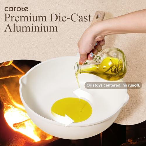 CAROTE 14 Pcs Pots and Pans Set Nonstick,Cookware Set Kitchen Cooking Set with Utensil and Pan Protectors Mothers Day - color: Cream White