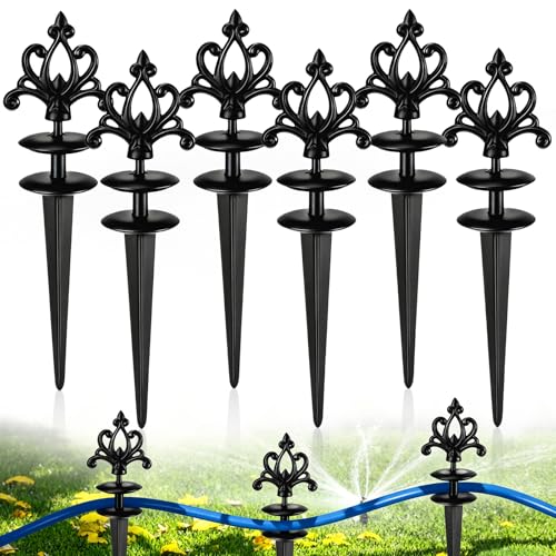 Zonon 6 Packs 12 Inch Garden Hose Guide Stake Heavy Duty Cast Iron Hose Guides Spike Decorative Garden Stakes Protector for Lawn Yard - Keeping Hoses Away from Flower Beds(Elegant Style) - style: Elegant Style