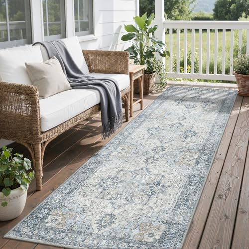 GENIMO Outdoor & Indoor Runner Rug 2.5'x8', Waterproof, Non-Shedding, Easy Cleaning, Boho Mat for Patio, Kitchen, Balcony, Bath Room, Deck, Bedroom, Camping, Outside Carpet,Blue - color: Blue, size: 2.5' x 8' (Runner)