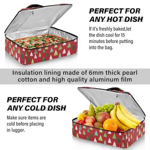 Casserole Carriers for Hot or Cold Food Reusable Casserole Dish Carrier Insulated Thermal Large Capacity Durable Perfect for Party Camping Family Gatherings Yellow Fish - color: Christmas Trees White Green