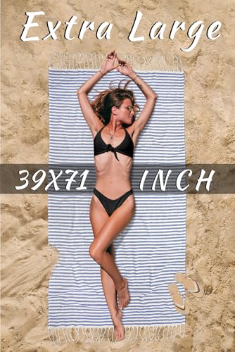 cabanana Turkish Beach Towel Oversized - 40"x70" Quick Dry Sand Free Thin Beach Towels for Adults,Extra Large Cotton Lightweigh Travel Towel for Beach Accessories (Blue) - color: Stripe Blue