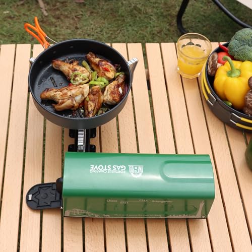 INFOOD Portable Butane Gas Camping Stove - 7500 BTU Compact Folding Design with Carry Bag for Backpacking, RV Trips, Picnic & Outdoor Indoor Cooking, Green