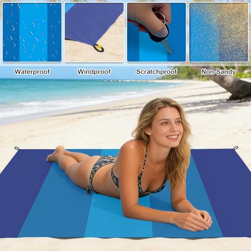 56X80in Beach Blanket, Waterproof Sandproof Beach Mat, Quick Drying Outdoor Picnic Mat Beach Accessories for Camping, Hiking - color: Navy Blue, size: 56X80in